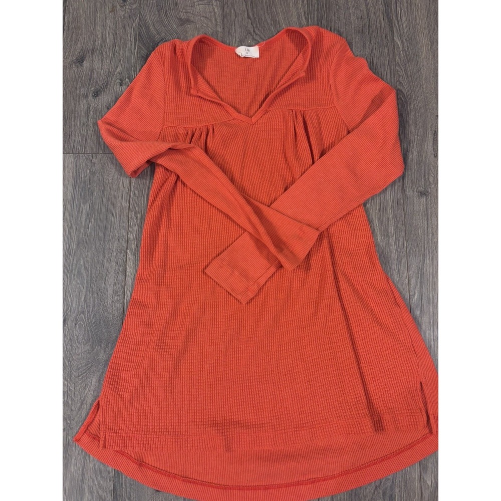 Anthropologie T. La Orange Waffle Knit Thermal Tunic Top Size S Long Sleeve